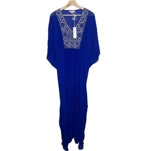 Yumi Kim NWT Island Breeze Embroidered Kaftan Azul Blue Size Medium/Large
